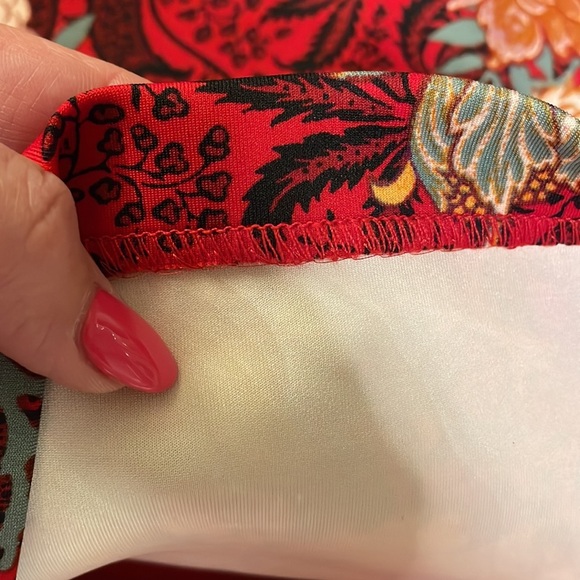 GUESS Red Elysian Floral Shaye OFF THE SHOULDER ruffle fitted SCUBA mini dress L - Picture 12 of 16